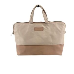 Kamlui Two Tone Beige Tan Nylon Laptop‎ Messenger Bag with Eiffel Tower Charm